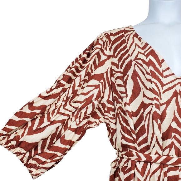 Eloquii Womens Puff Sleeve Ivory Rust Brown Animal Print Linen Dress Size 26 NWT - Picture 4 of 8